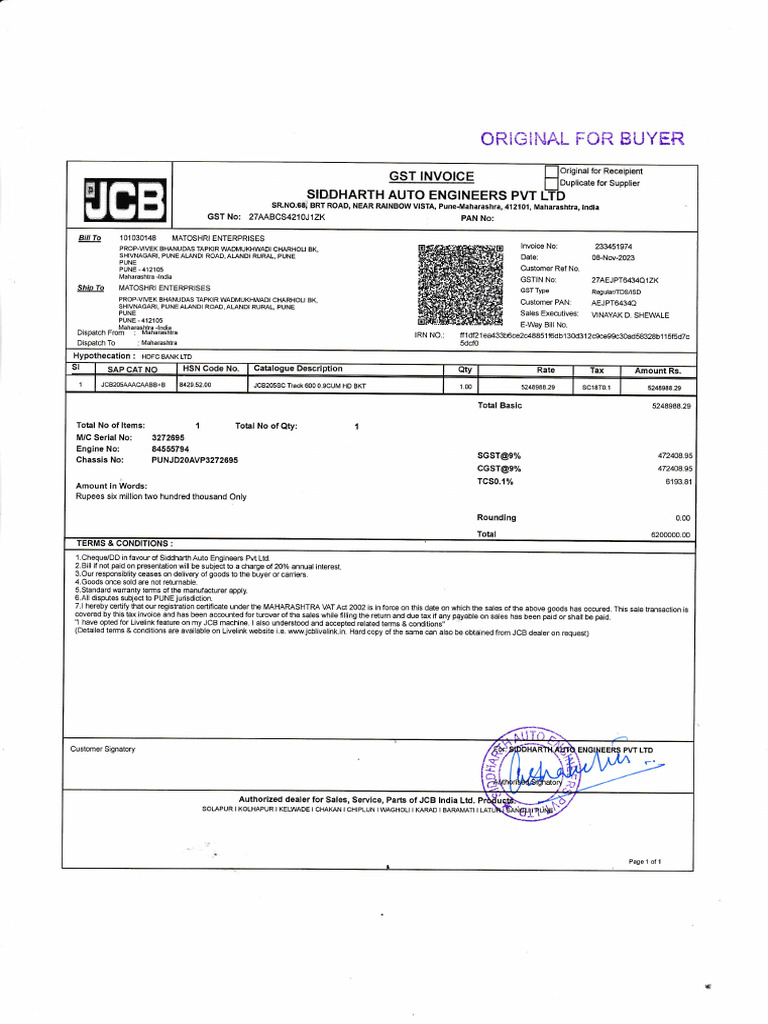 Invoice for JCB Machine Purchase | PDF | Taxes | Government Finances