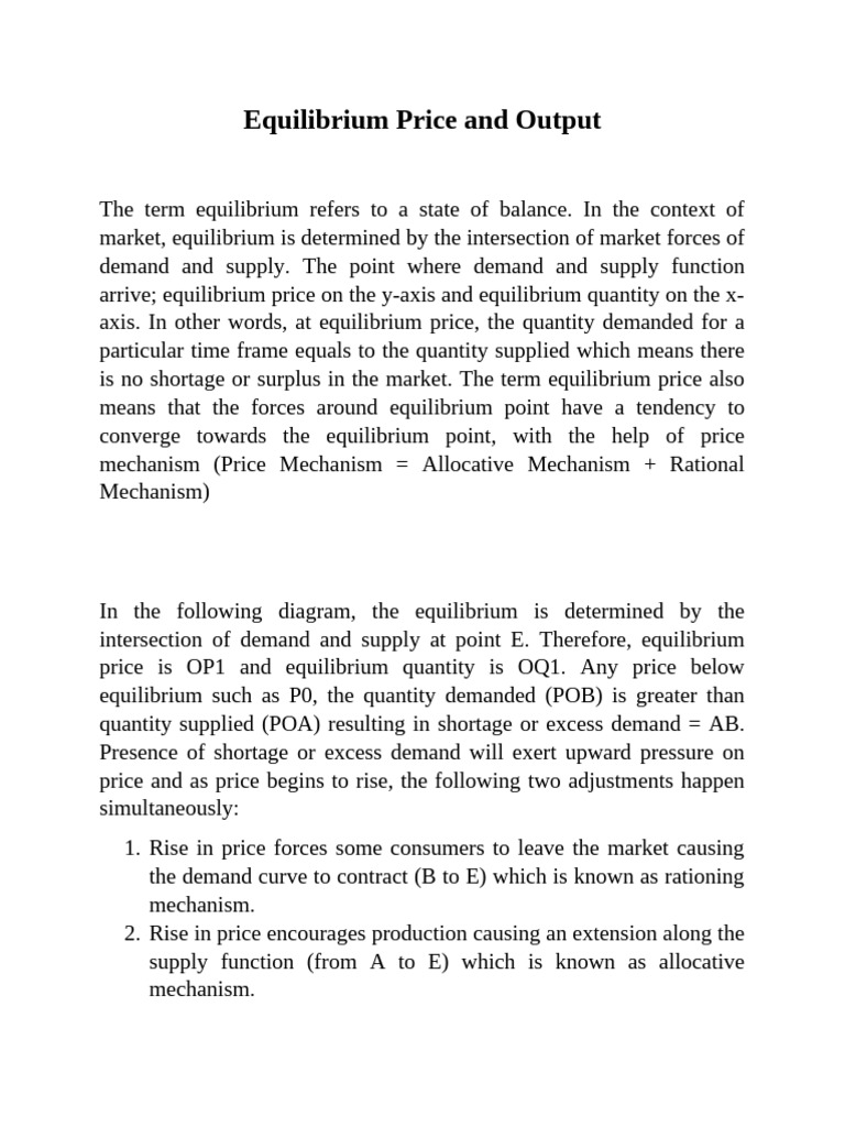 Equilibrium Price and Market Dynamics | PDF | Economic Equilibrium ...