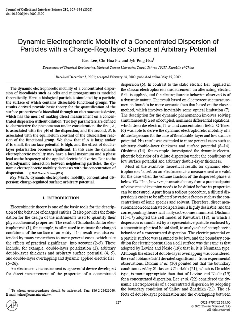 Dynamic Electrophoretic Mobility of A Concentrated Dispersion of ...