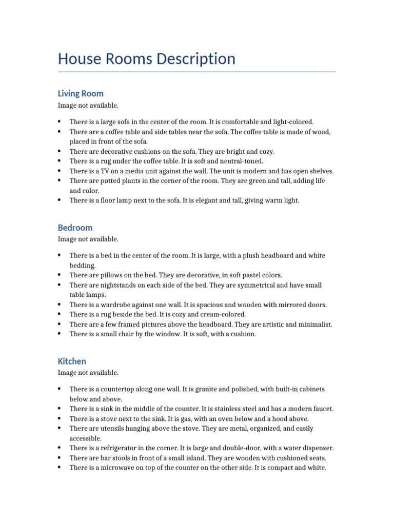 Detailed Description of House Rooms | PDF