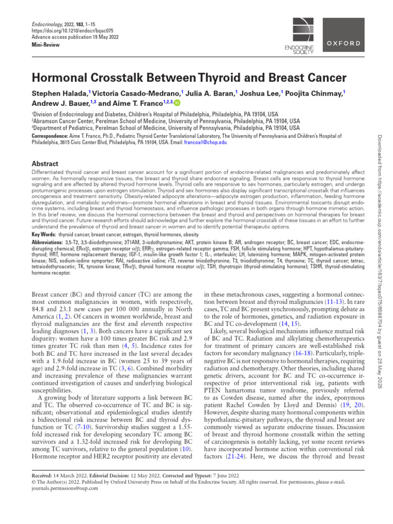 Hormonal Crosstalk Between Thyroid and Breast Cancer | PDF | Thyroid ...