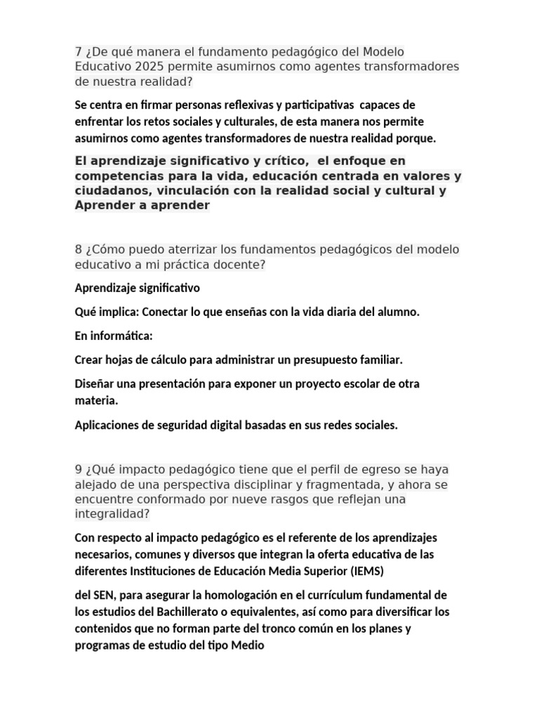 Fundamento Pedagógico del Modelo 2025 | PDF | Plan de estudios ...