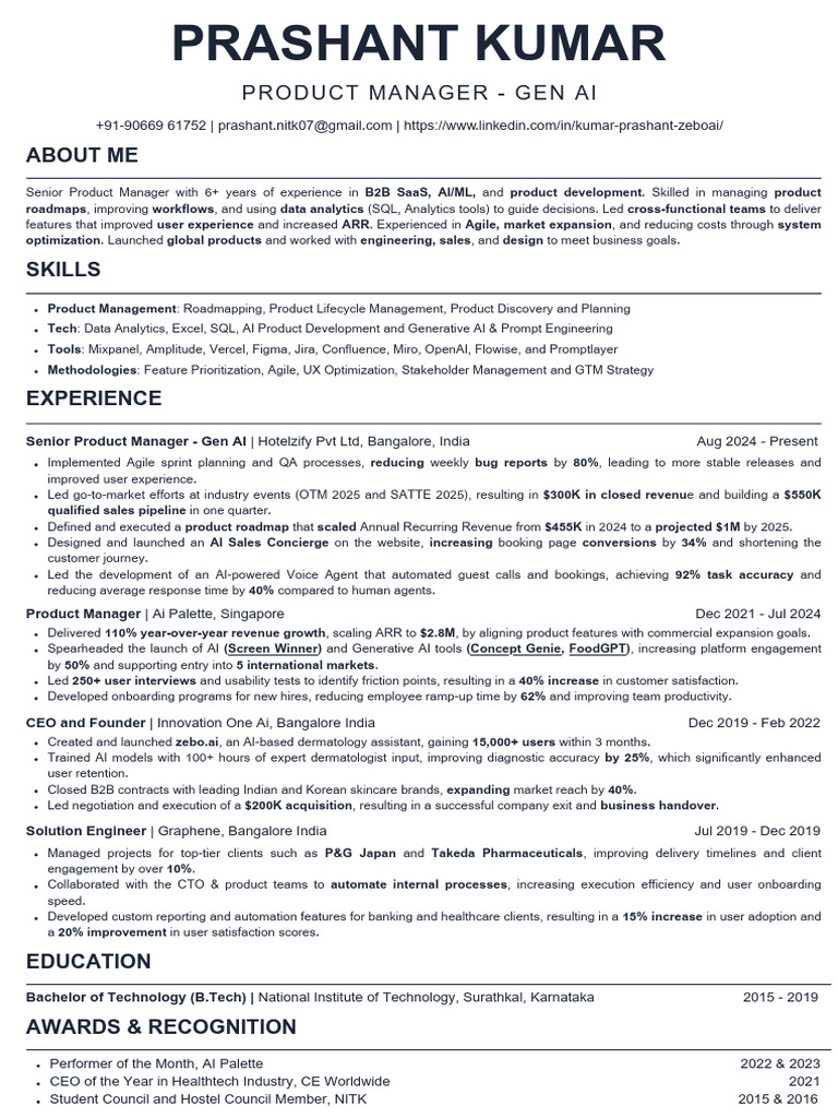 Prashant Kumar: Senior Product Manager in AI | PDF | Artificial ...