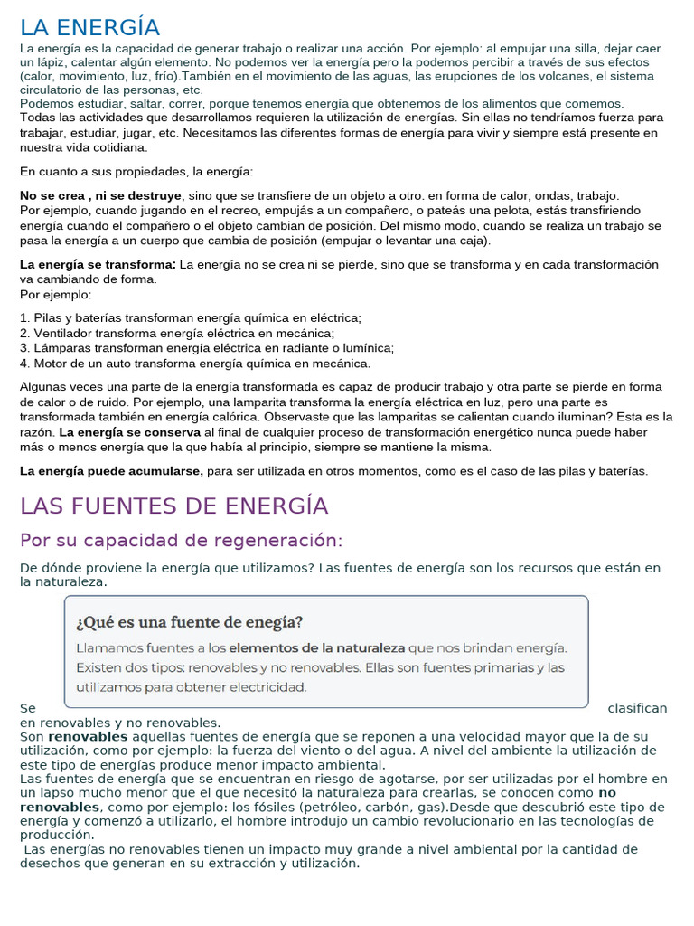 Tipos y Fuentes de Energía Explicadas | PDF | Energía renovable ...