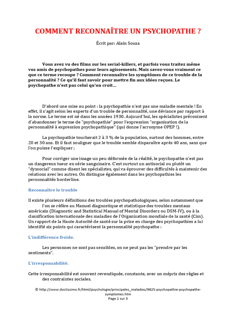 Reconnaître les psychopathes : guide pratique | PDF | Psychopathie ...