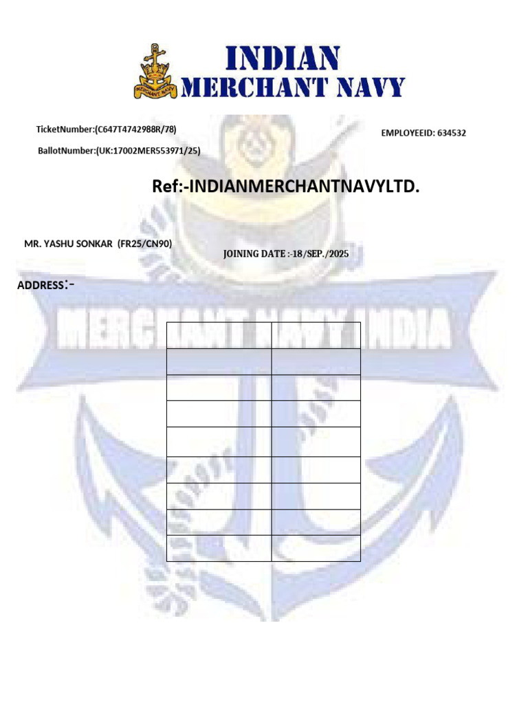Merchant Navy Joining Letter 2025 | PDF | Business | Labor