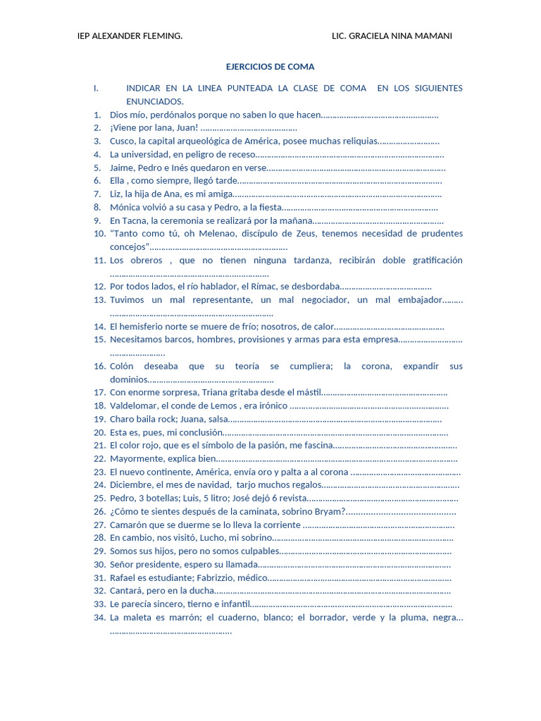 Ejercicios de Coma para Estudiantes | PDF