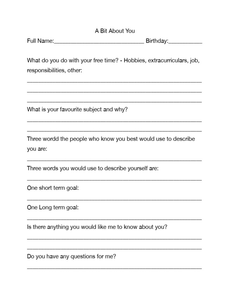 Personal Introduction Questionnaire | PDF