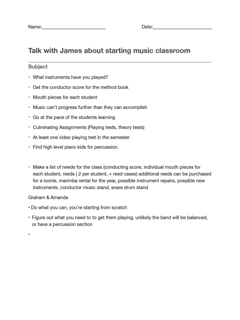 Music Classroom Setup and Instrument Selection | PDF