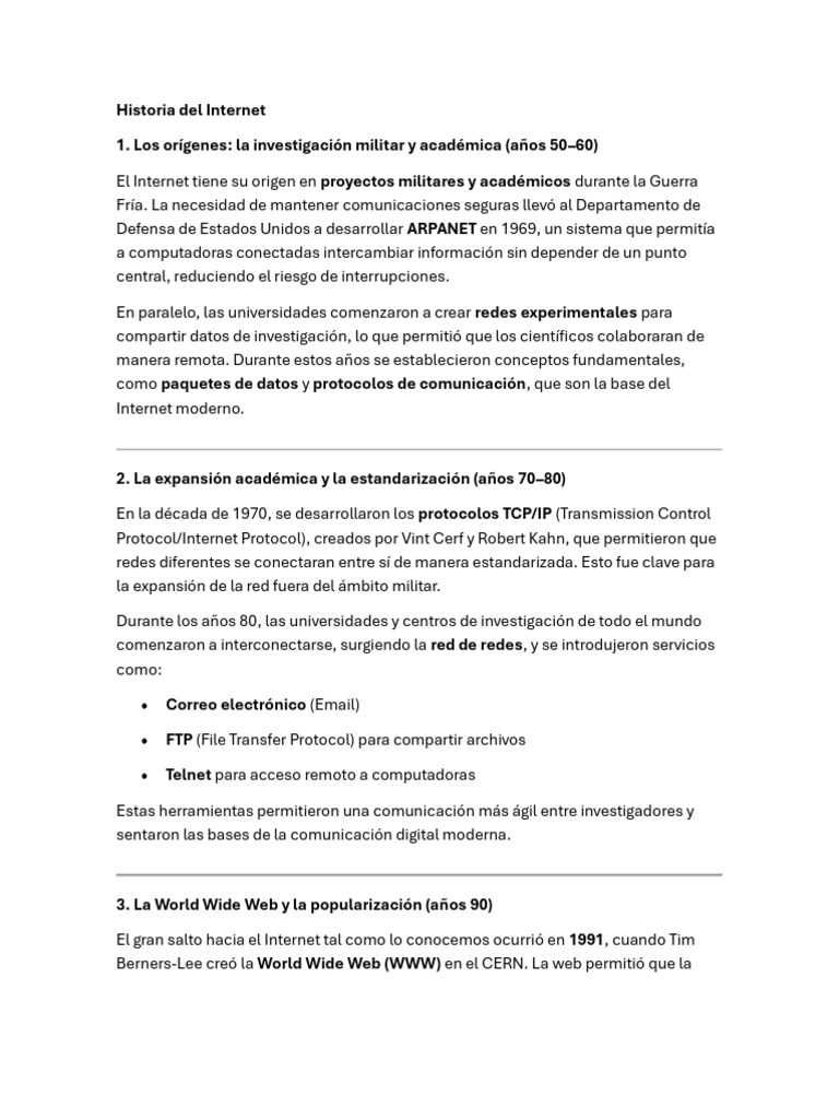 Orígenes y evolución del Internet | PDF | Internet | Red mundial