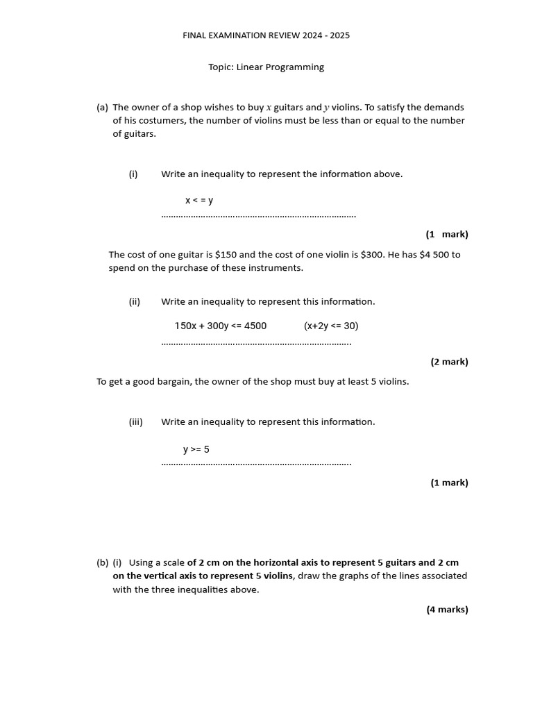 Linear Programming Exam Review 2024-2025 | PDF | Interest | Overtime