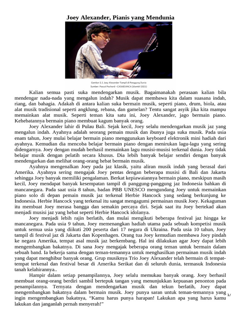 Pengalaman Musik Joey Alexander | PDF