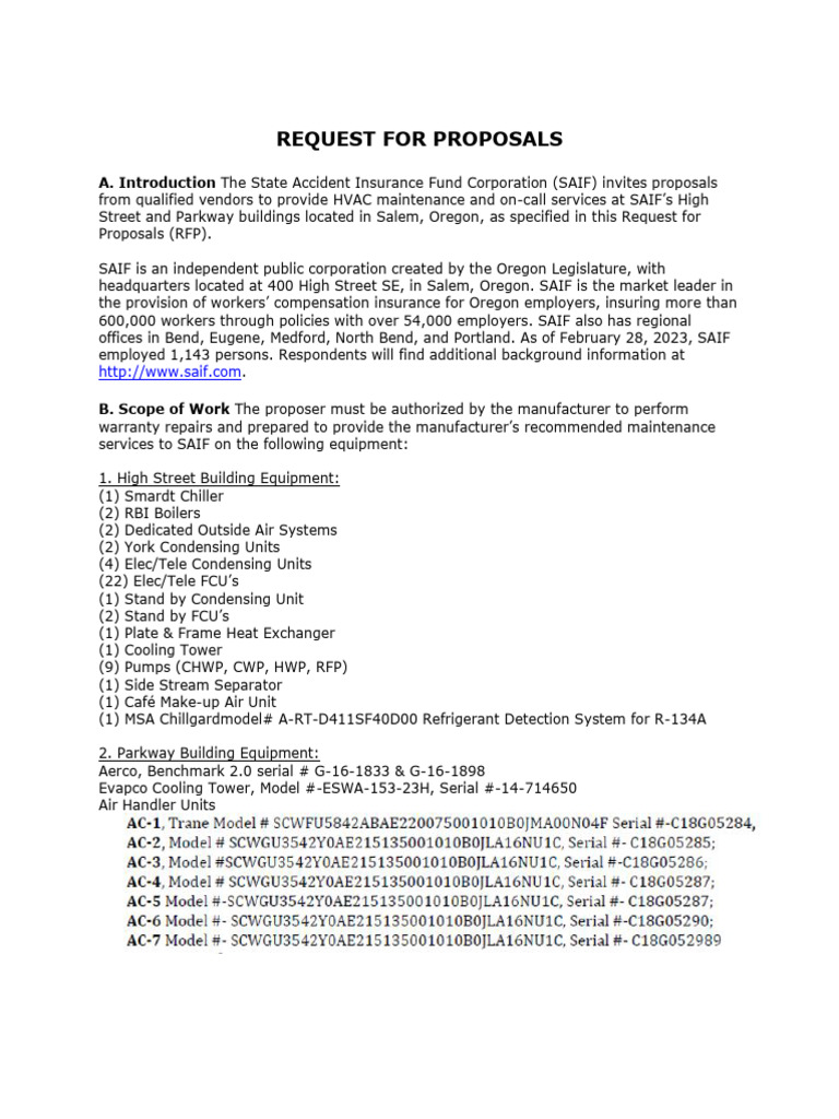 HVAC Maintenance RFP for SAIF Oregon | PDF | Indemnity | Computer Security