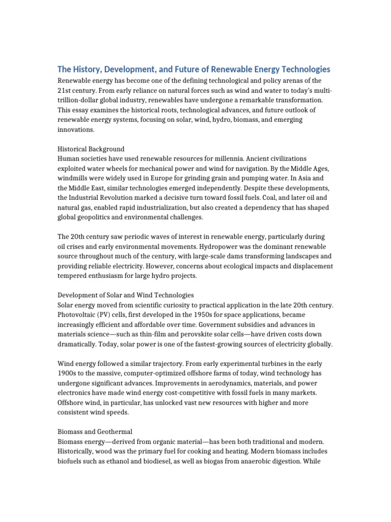 Evolution of Renewable Energy Technologies | PDF | Renewable Energy ...