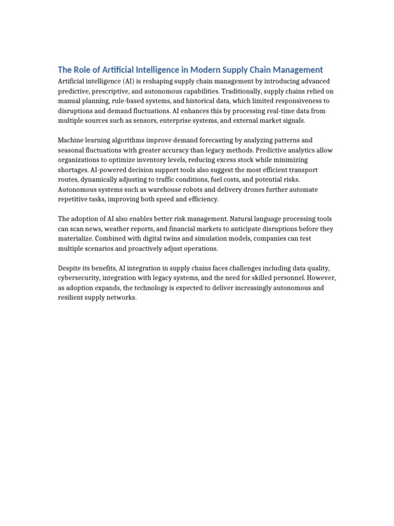 AI Transforming Supply Chain Management | PDF