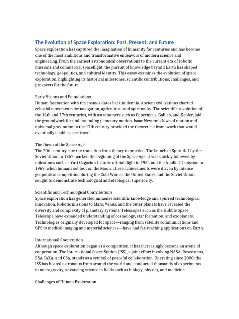 Evolution of Space Exploration Essay | PDF | Space Exploration | Nasa