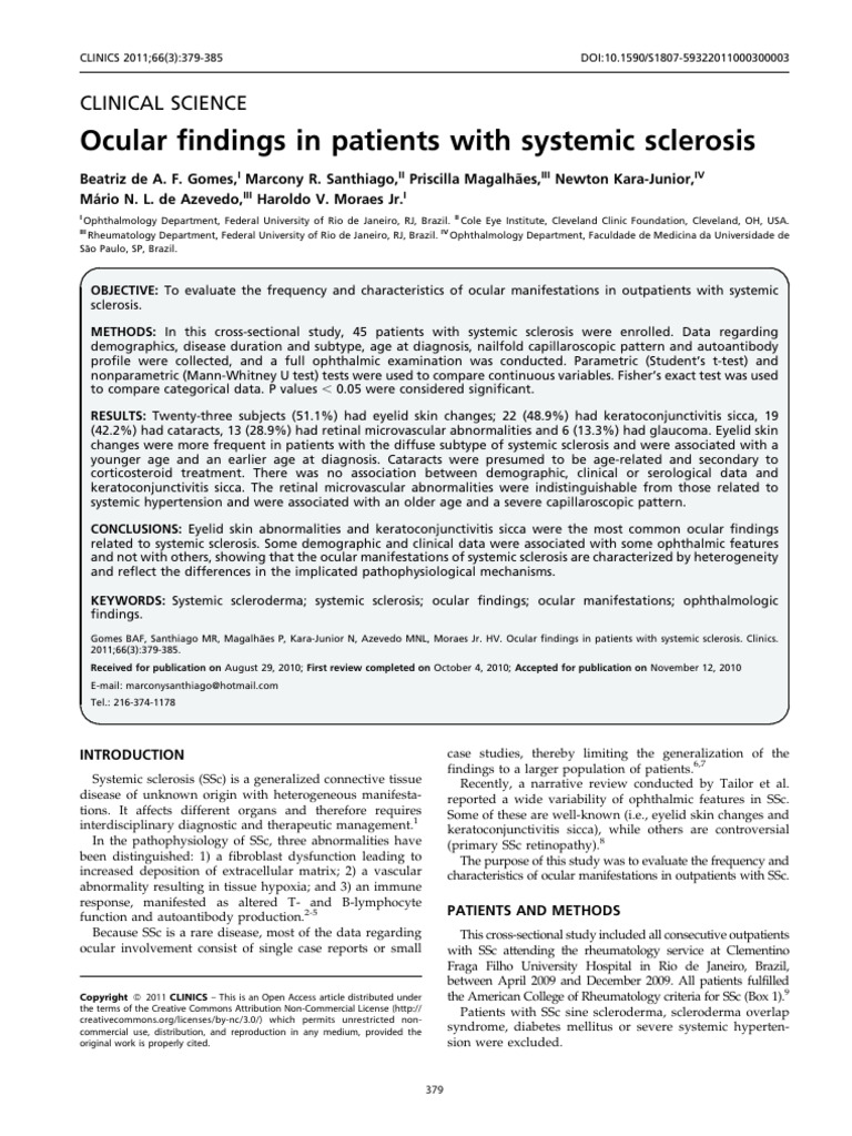 Ocular Manifestations in Systemic Sclerosis | PDF | Cataract | Glaucoma