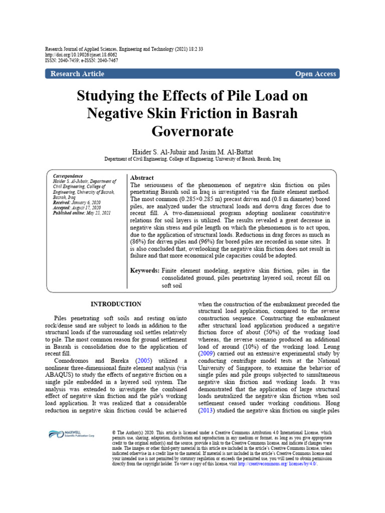 Negative Skin Friction in Basrah Piles | PDF | Friction | Applied And ...