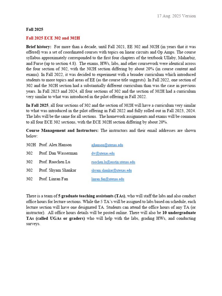 ECE+302+Syllabus 2025 Lu | PDF | Electronic Engineering | Amplifier