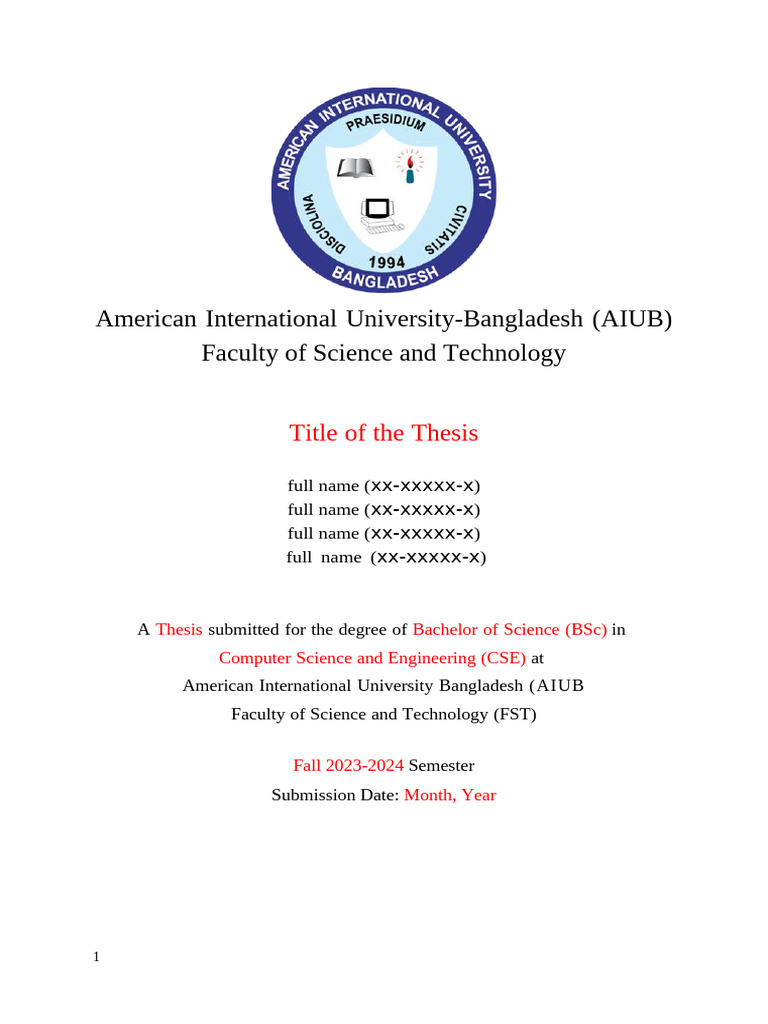 AIUB BSc Thesis in Computer Science | PDF | Thesis | Data