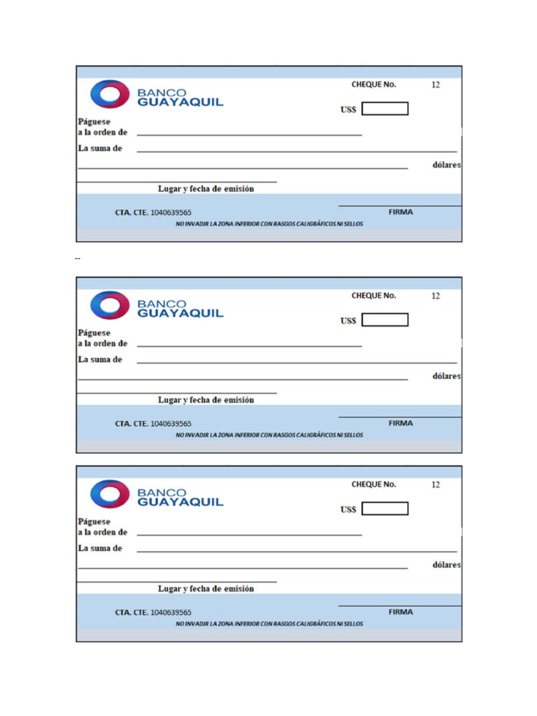 Formato de Cheque Banco Pichincha | PDF