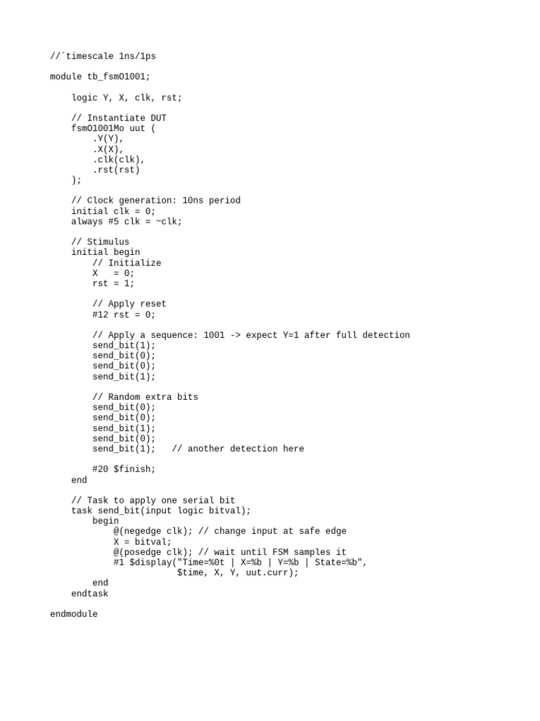Verilog Testbench for FSM 1001 Detection | PDF
