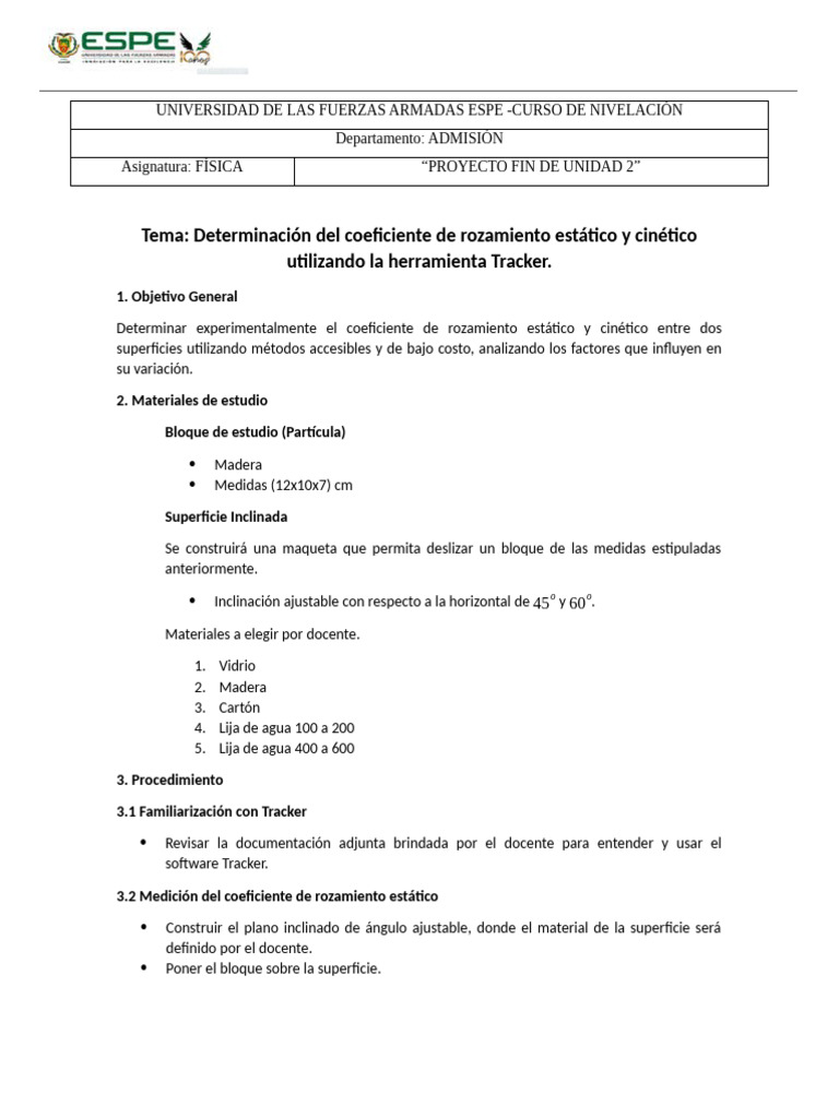 Propuesta Proyecto Segundo Parcial | PDF | Ecuaciones | Fricción