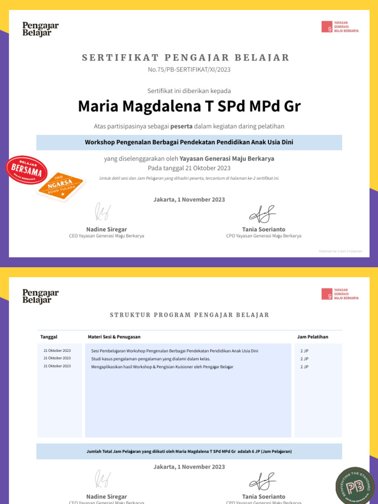 Sertifikat Workshop 21 Oktober 2023 _ Maria Magdalena T SPd MPd Gr | PDF