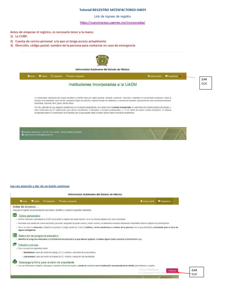 Registro Satisfactorio UAEM: Guía Paso a Paso | PDF | Informática ...