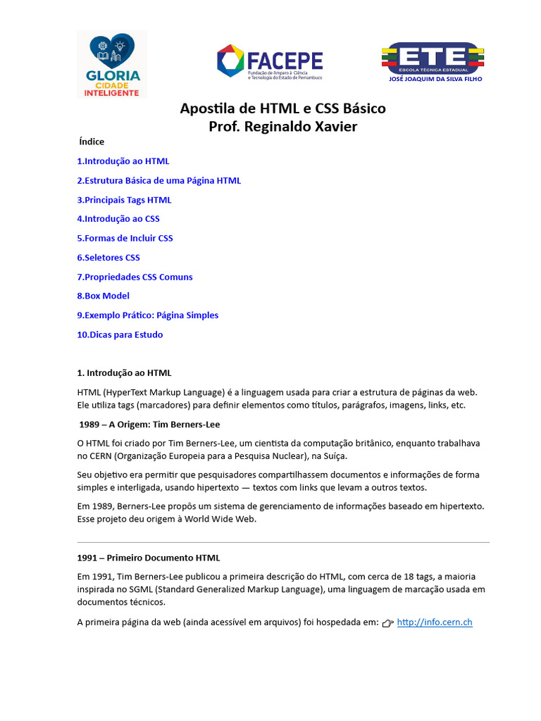 Apostila de HTML e CSS Básico | PDF | Html | Html5