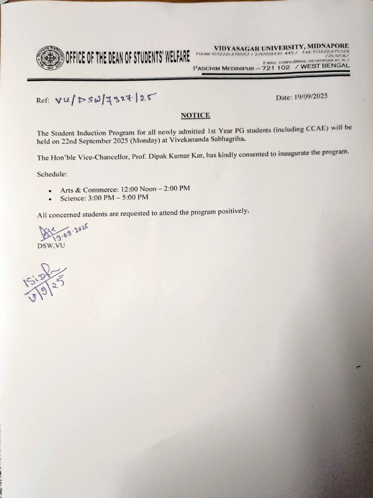 Student Induction Program Schedule 2025 | PDF