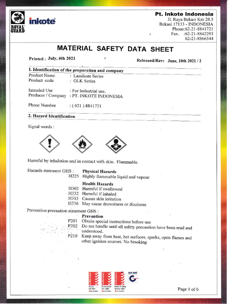 Msds Lamikote Series | PDF