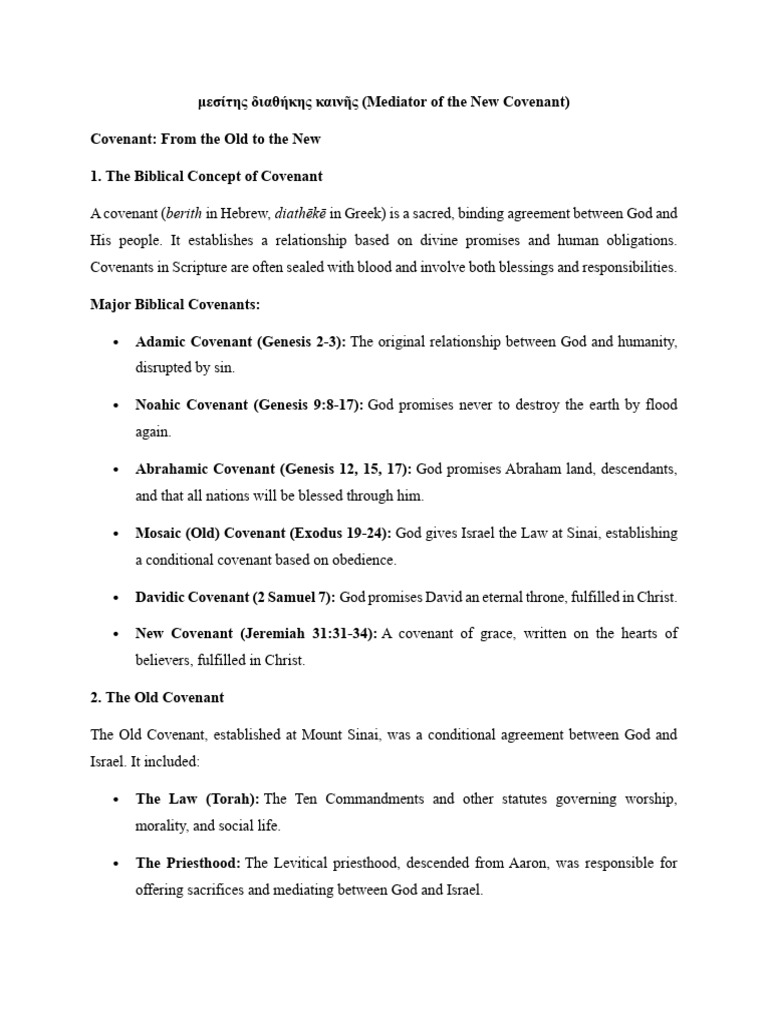 Mediator of The New Covenant | PDF | Covenant (Biblical) | New Covenant