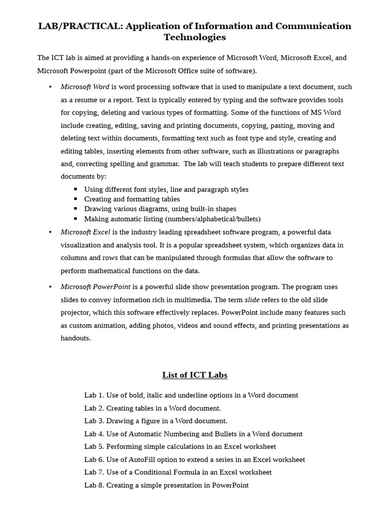 ICT Lab: Microsoft Office Applications | PDF | Byte | Microsoft Word