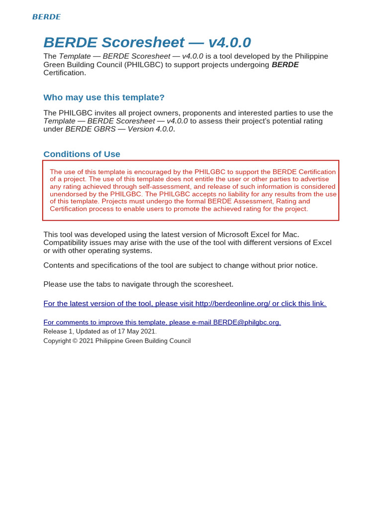 BERDE Scoresheet Template v4.0.0 | PDF | Natural Environment | Economy ...