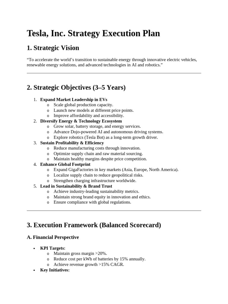 Tesla Strategy Execution Plan Overview | PDF | Electric Vehicle | Economies