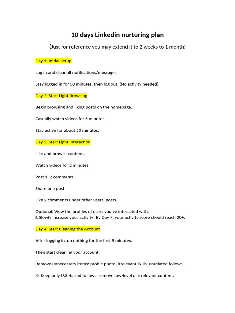 10 Days Linkedin Nurturing Plan | PDF | Websites | Web 2.0