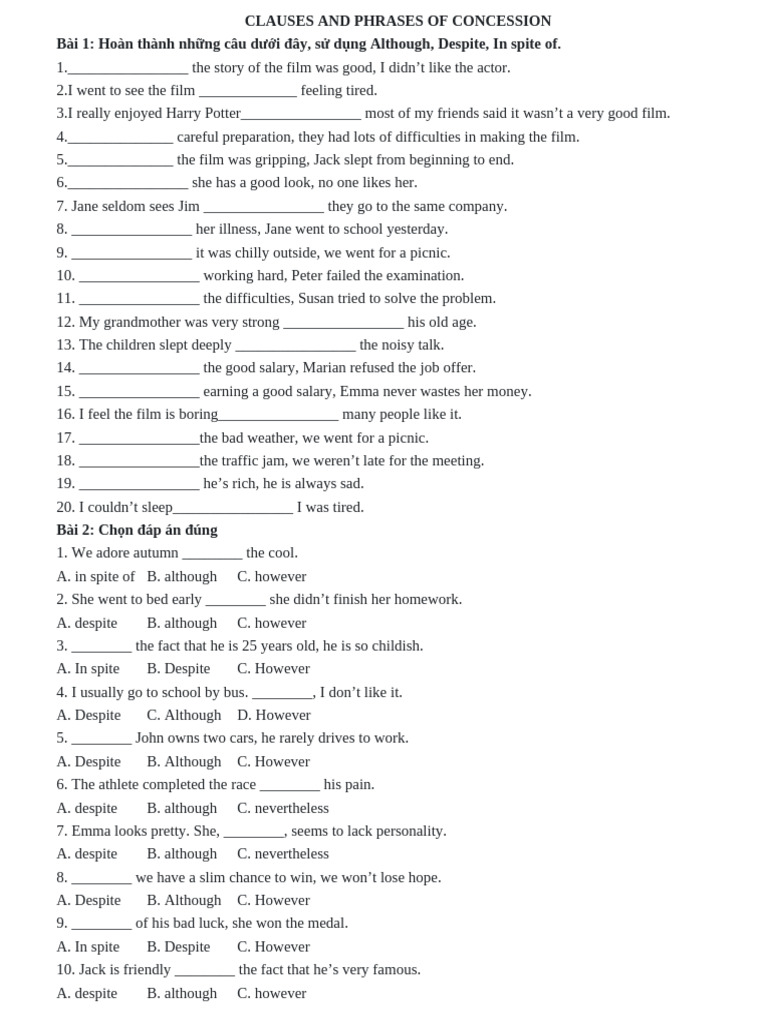 Concession Clauses and Exercises | PDF