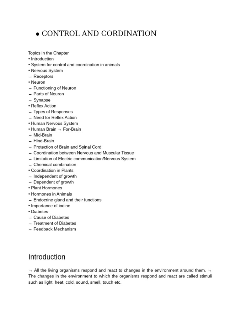 Science Control and Coordination | PDF | Nervous System | Central ...
