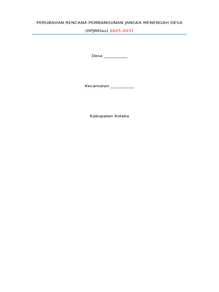 RPJMDes 2025-2031 Desa Kolaka | PDF