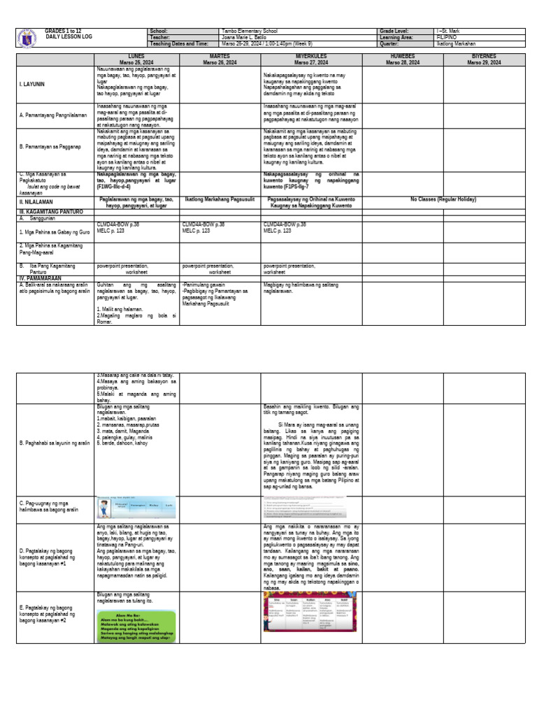 q3 DLL Filipino Week 9 | PDF