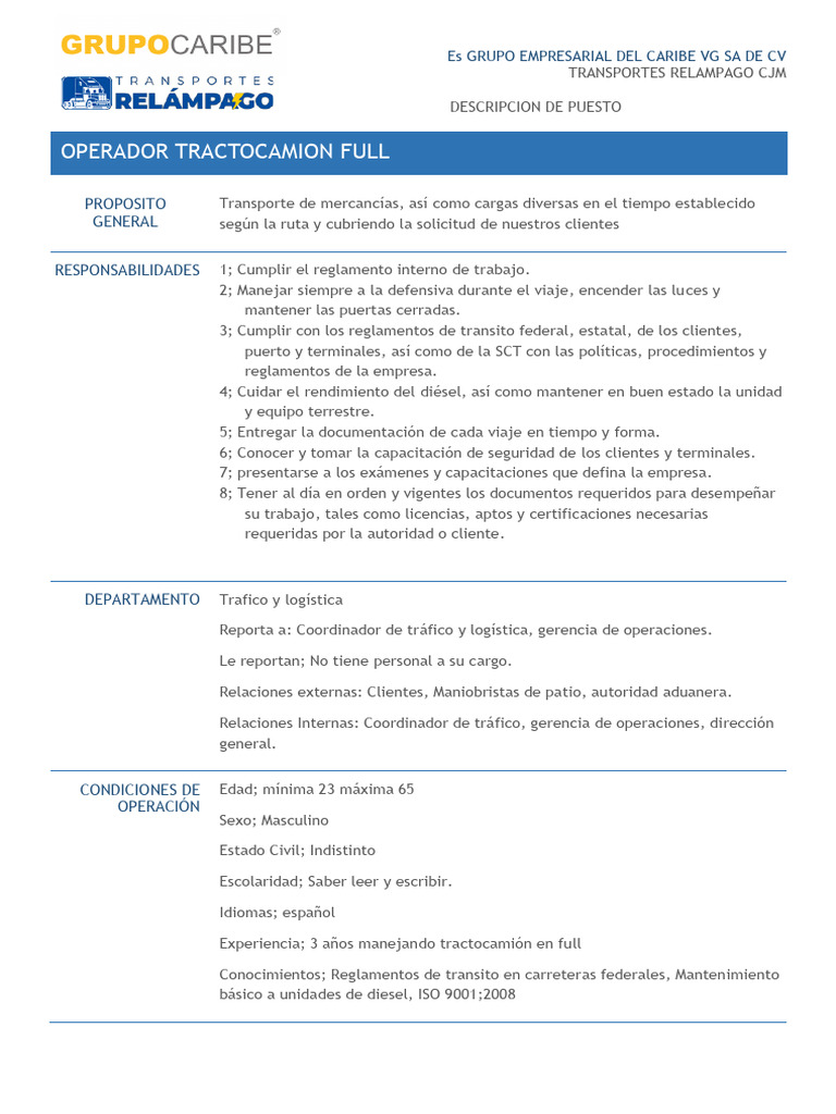 Operador de Tractocamión 5ta Rueda | PDF | Logística
