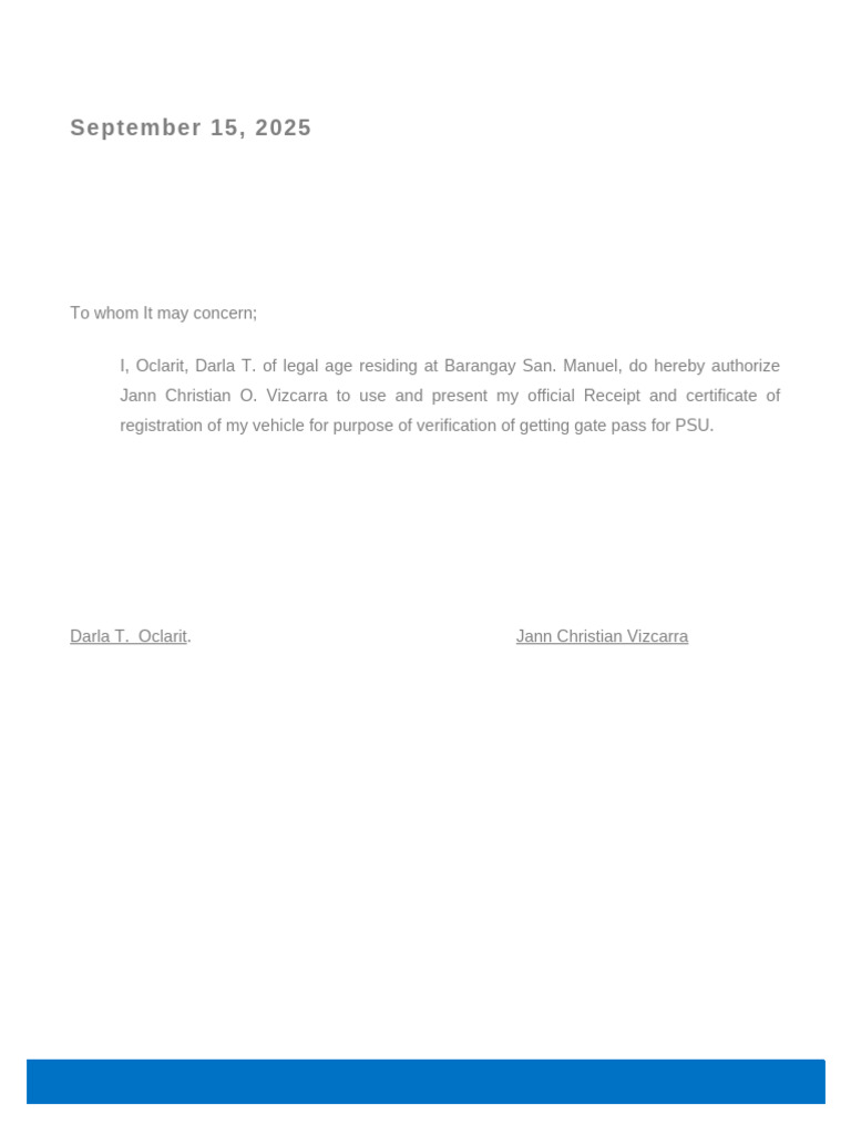 Vehicle Registration Authorization Letter | PDF