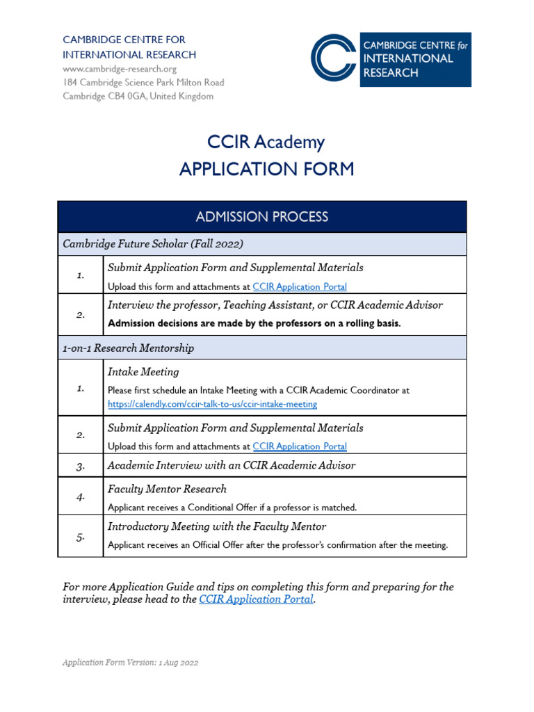 CCIR Future Scholar Application Guide | PDF | Machine Learning ...