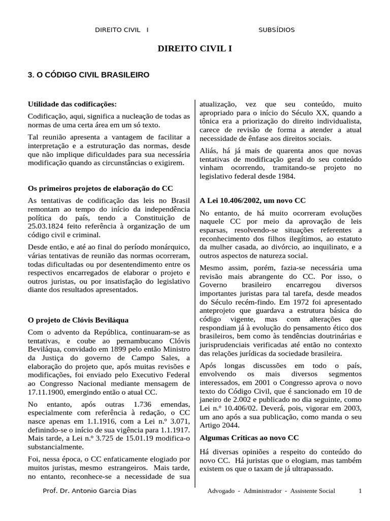 Estrutura e Histórico Do Código Civil | PDF | Justiça | Crime e Violência
