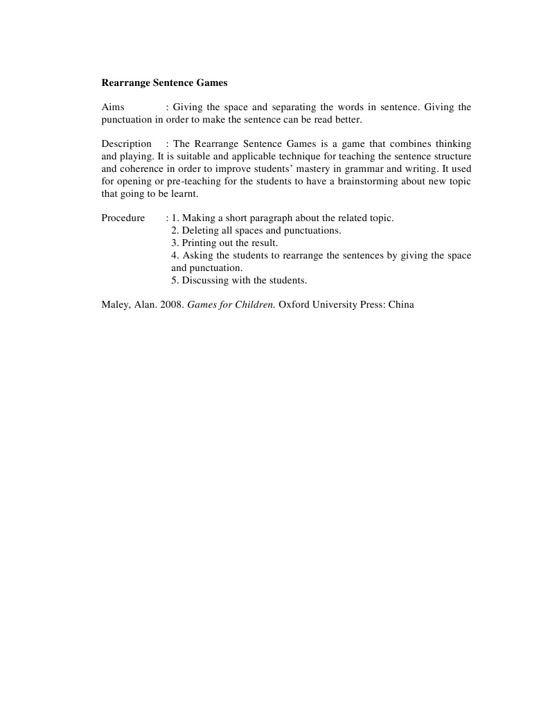 Rearrange Sentence Games for Learning | PDF | Language Arts & Discipline