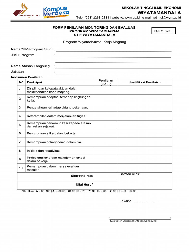 6.1 Form Monev (Khusus Kerja Magang) | PDF