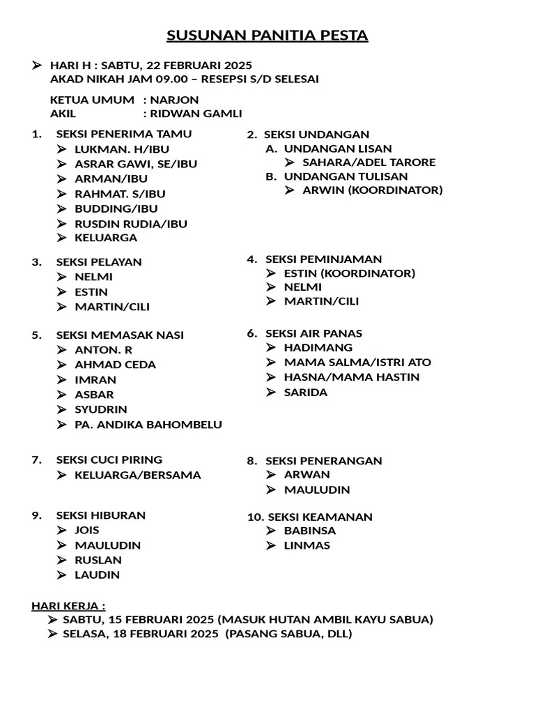 Susunan Panitia Pesta | PDF