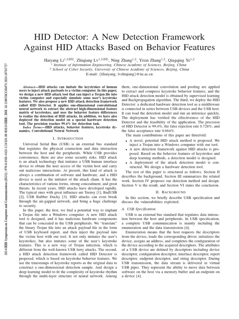 HID Detector: Framework for HID Attack Detection | PDF | Usb | Computer ...