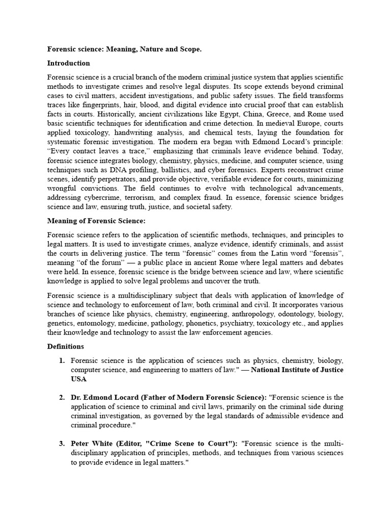 Forensic Science: Nature and Scope | PDF | Forensic Science | Dna Profiling